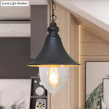 Country Style Flared Hanging Light: Black/Bronze/Gold Pendant With Clear Plastic Shade