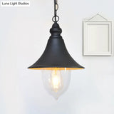 Country Style Flared Hanging Light: Black/Bronze/Gold Pendant With Clear Plastic Shade