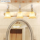 Country-Style Flower Vanity Sconce Light With Carved Glass Elegant Wall Lighting