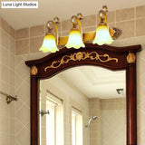 Country-Style Flower Vanity Sconce Light With Carved Glass Elegant Wall Lighting