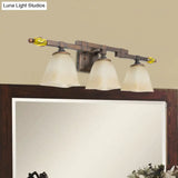 Country Style Frosted Glass Brass Vanity Lamp With Paneled Bell Design - 2/3 Lights Wall Sconce For