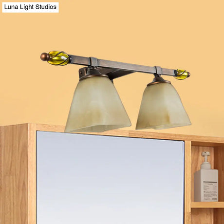Country Style Frosted Glass Brass Vanity Lamp With Paneled Bell Design - 2/3 Lights Wall Sconce For