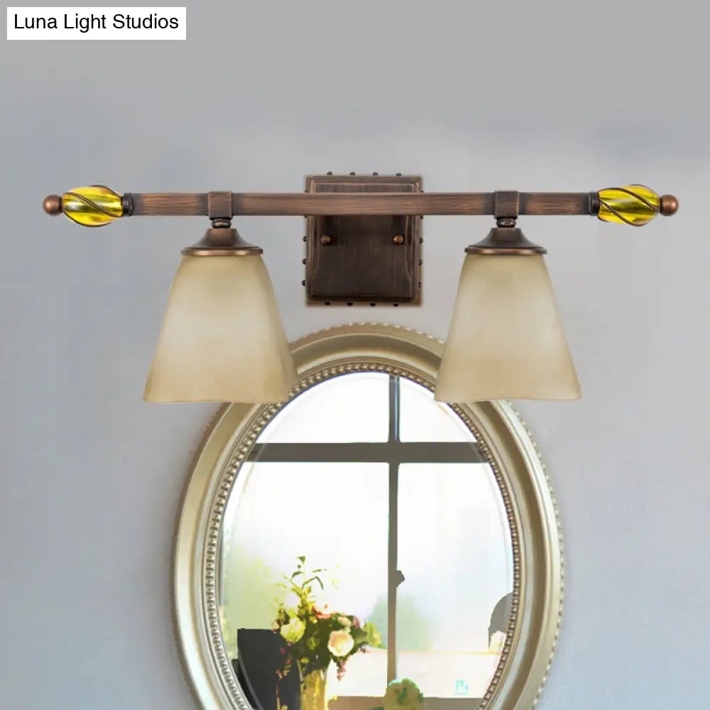 Country Style Frosted Glass Brass Vanity Lamp With Paneled Bell Design - 2/3 Lights Wall Sconce For