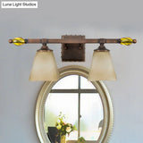 Country Style Frosted Glass Brass Vanity Lamp With Paneled Bell Design - 2/3 Lights Wall Sconce For
