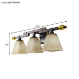 Country Style Frosted Glass Brass Vanity Lamp With Paneled Bell Design - 2/3 Lights Wall Sconce For