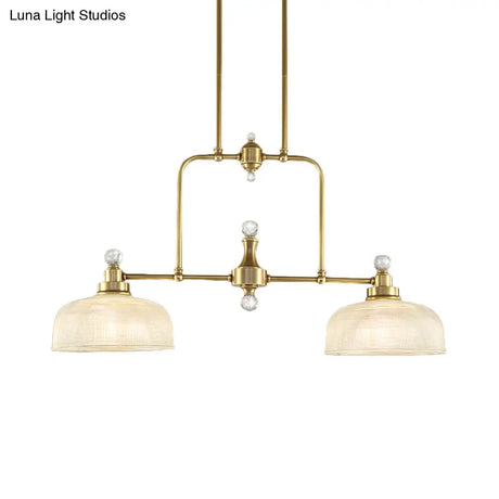 Country Style Gold Island Pendant With Clear Prismatic Glass And 2 Bulbs - Metal Hanging Light Kit
