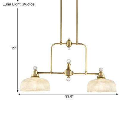 Country Style Gold Island Pendant With Clear Prismatic Glass And 2 Bulbs - Metal Hanging Light Kit