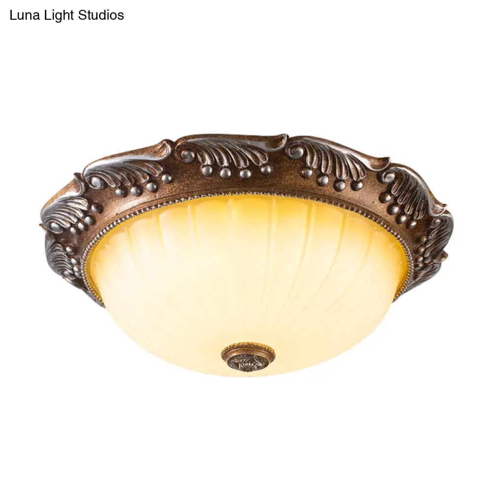 Country Style Led Ceiling Fixture - Brown Fluted Opal Glass 14’/16’ Width Flush Mount Lighting