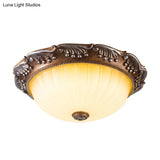 Country Style Led Ceiling Fixture - Brown Fluted Opal Glass 14’/16’ Width Flush Mount Lighting