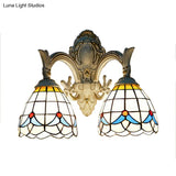 Country Style Magnolia Stained Glass Kitchen Sconce Lighting - White Wall Mount Light With 2 Lights