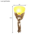 Country Style Resin Angel Sconce Light With Yellow Glass Shade - Gold/Silver/White Finish