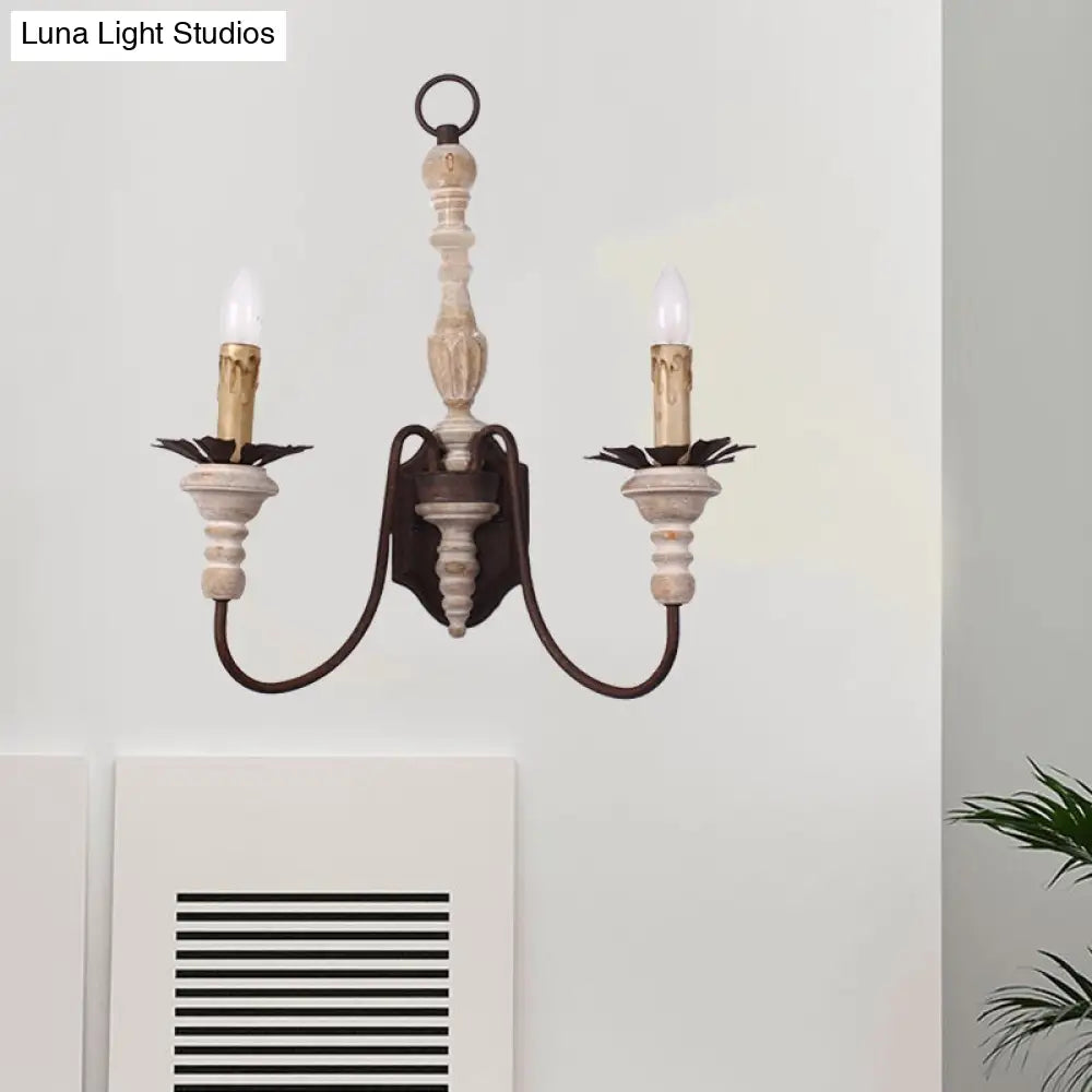 Country Style Rust Metal Wall Light Fixture With Curved Arms - 2 Bulb Indoor Candle Lamp