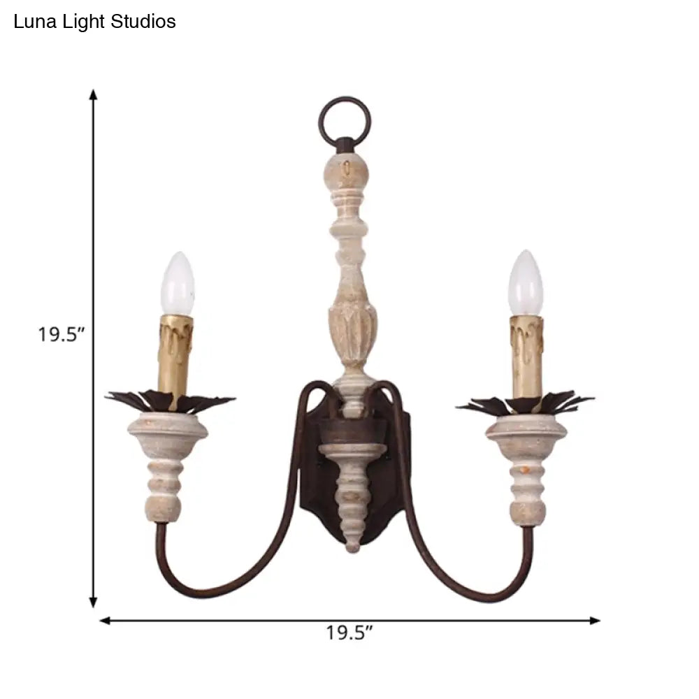 Country Style Rust Metal Wall Light Fixture With Curved Arms - 2 Bulb Indoor Candle Lamp