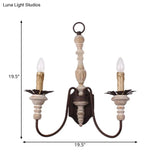 Country Style Rust Metal Wall Light Fixture With Curved Arms - 2 Bulb Indoor Candle Lamp