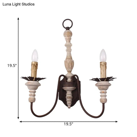 Country Style Rust Metal Wall Light Fixture With Curved Arms - 2 Bulb Indoor Candle Lamp
