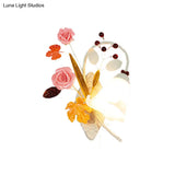 Country Style White Metal Blossom Wall Sconce Lamp For Bedroom - Left/Right Mount