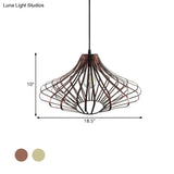 Country Style Wire Cage Pendant Lamp - Metal 1 Light Brass/Rust Ceiling Adjustable Cord