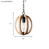 Country Style Wood Orb Drop Ceiling Pendant Light In Black For Foyer