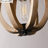 Country Style Wood Orb Drop Ceiling Pendant Light In Black For Foyer