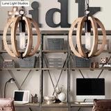 Country Style Wood Orb Drop Ceiling Pendant Light In Black For Foyer