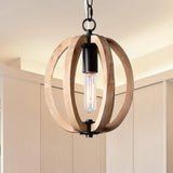Country Style Wood Orb Drop Ceiling Pendant Light In Black For Foyer