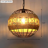 Country Style Wood Rope Pendant Light For Restaurants - Single Cage Shade Suspension