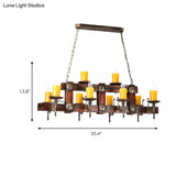 Country Style Wooden Island Lighting Fixture - Brown Candle Design 7/10 Heads Ideal For Dining Room