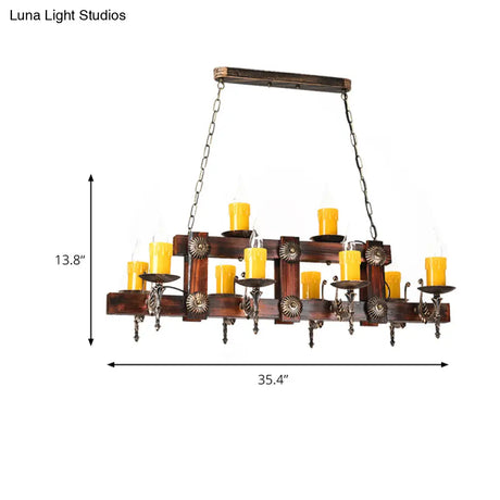Country Style Wooden Island Lighting Fixture - Brown Candle Design 7/10 Heads Ideal For Dining Room