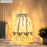 Country Style Yellow Nightstand Lamp With Tassel Fringe For Bedroom