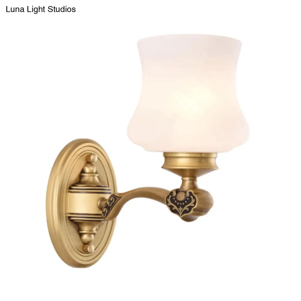 Country Urn Milky Glass Wall Sconce With Brass Finish Bedroom Lighting Idea