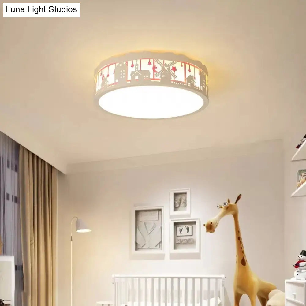 Country View Nordic Style Drum Ceiling Lamp For Living Rooms: Metal Flush Light