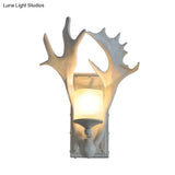 Country White/Wood Elk Dining Room Sconce Light Fixture With Frosted Glass Shade