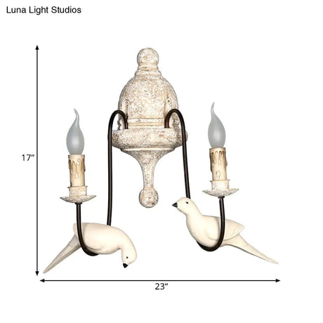 Countryside 1/2-Light Brown Wall Lamp With Bird Deco - Candelabra Indoor Mount Lighting Fixture