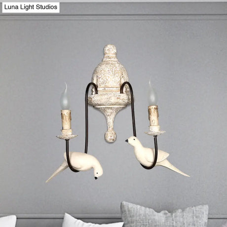Countryside 1/2-Light Brown Wall Lamp With Bird Deco - Candelabra Indoor Mount Lighting Fixture