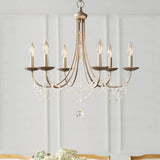 Countryside Bedroom Chandelier: Candle Style Metal Suspension Lighting With Crystal Deco 6-Light