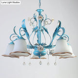 Countryside Bedroom Pendant Chandelier With Frosted Glass Shade And Crystal Decor In Blue - 3/5/8