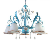 Countryside Bedroom Pendant Chandelier With Frosted Glass Shade And Crystal Decor In Blue - 3/5/8