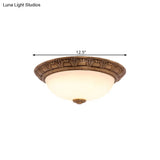 Countryside Brass Ceiling Fixture With Glass Dome And Flush Mount - Corridor Lighting 4/3/2 Bulbs
