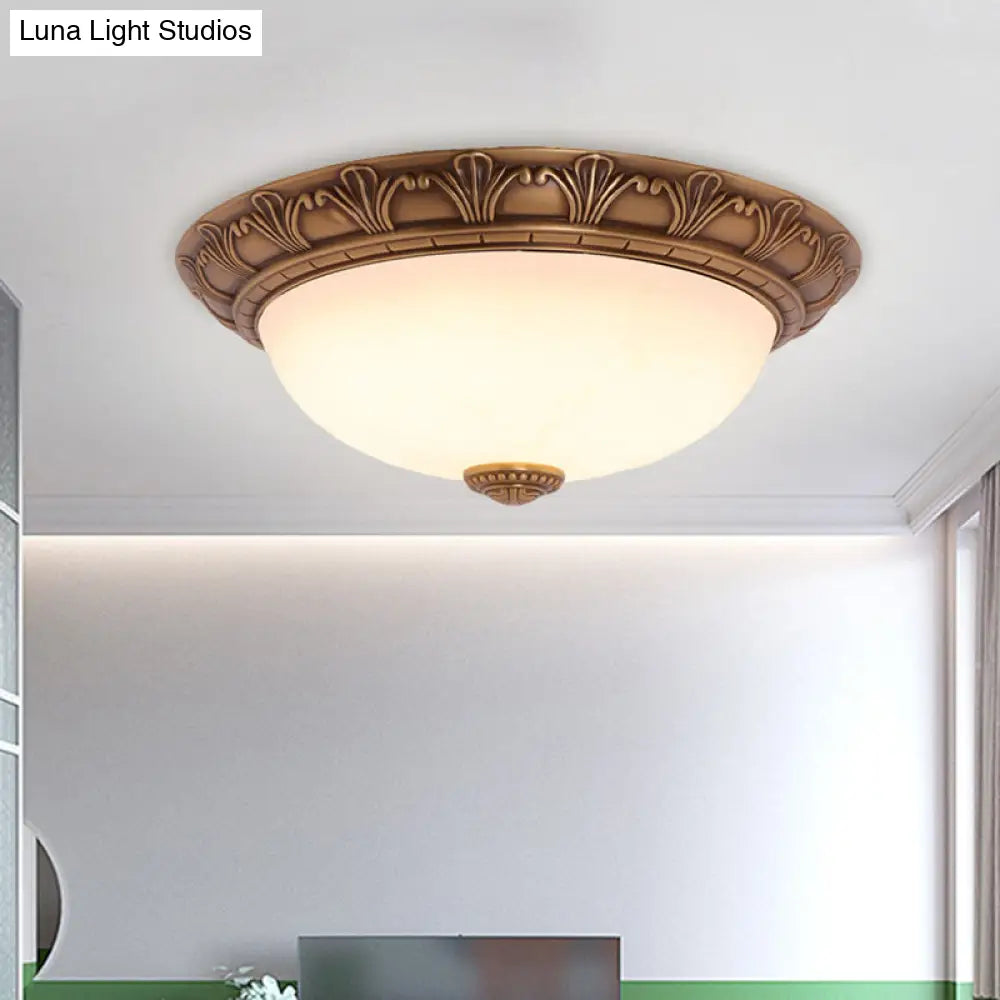 Countryside Brass Ceiling Fixture With Glass Dome And Flush Mount - Corridor Lighting 4/3/2 Bulbs