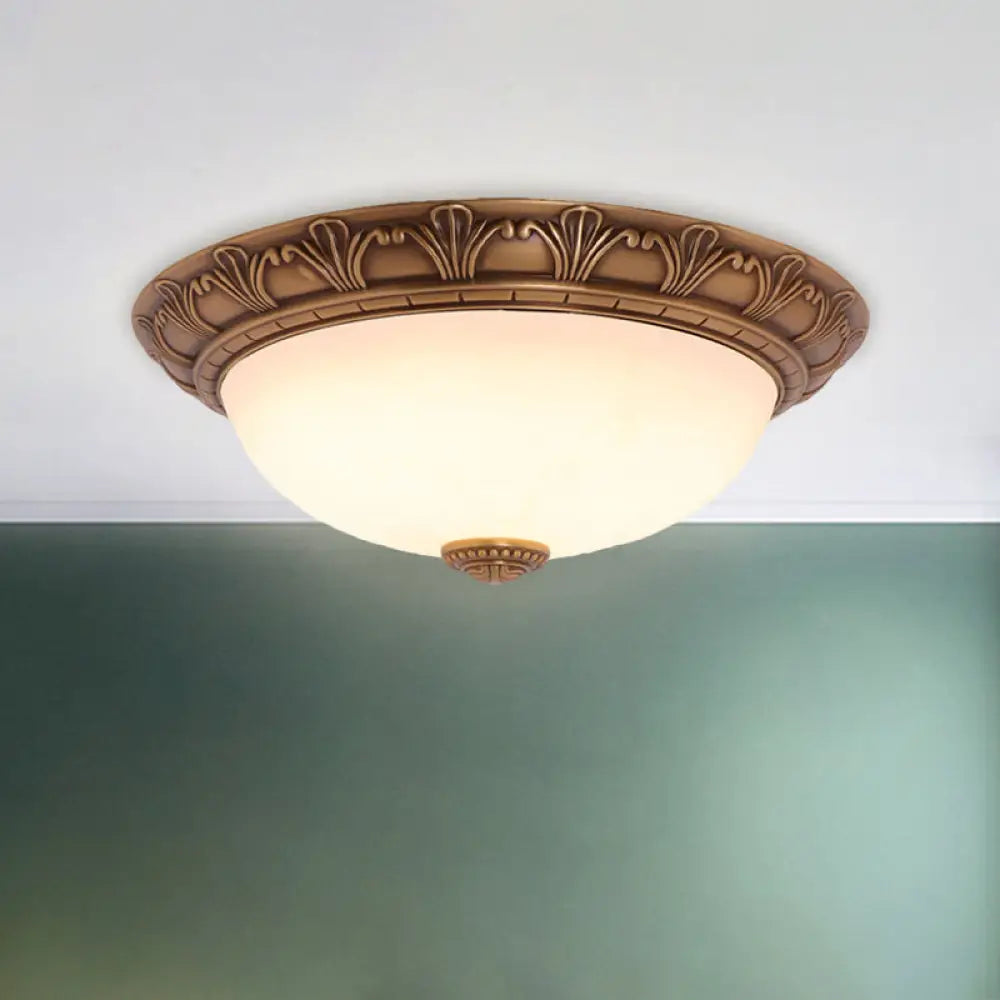 Countryside Brass Ceiling Fixture With Glass Dome And Flush Mount - Corridor Lighting 4/3/2 Bulbs