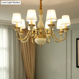 Countryside Ceramic Candelabra Chandelier Pendant Lamp With Fabric Cone Shade - 3/6/8-Bulb Bedroom
