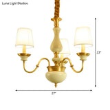 Countryside Ceramic Candelabra Chandelier Pendant Lamp With Fabric Cone Shade - 3/6/8-Bulb Bedroom