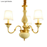 Countryside Ceramic Candelabra Chandelier Pendant Lamp With Fabric Cone Shade - 3/6/8-Bulb Bedroom