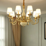 Countryside Ceramic Candelabra Chandelier Pendant Lamp With Fabric Cone Shade - 3/6/8-Bulb Bedroom