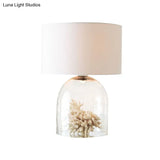 Countryside Clear Glass Bell Bedroom Night Lamp White Fabric Nightstand Light - 1-Light