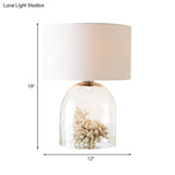 Countryside Clear Glass Bell Bedroom Night Lamp White Fabric Nightstand Light - 1-Light