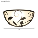 Countryside Cream Glass Wall Lamp With Cane Decoration - Black Flush Mount