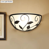 Countryside Cream Glass Wall Lamp With Cane Decoration - Black Flush Mount