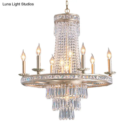 Countryside Crystal Tiered Chandelier - Silver 8/10 Lights Suspension Lamp For Living Room