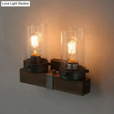 Countryside Cylindrical Wall Sconce Light - Clear Glass Lamp Fixture In Brown